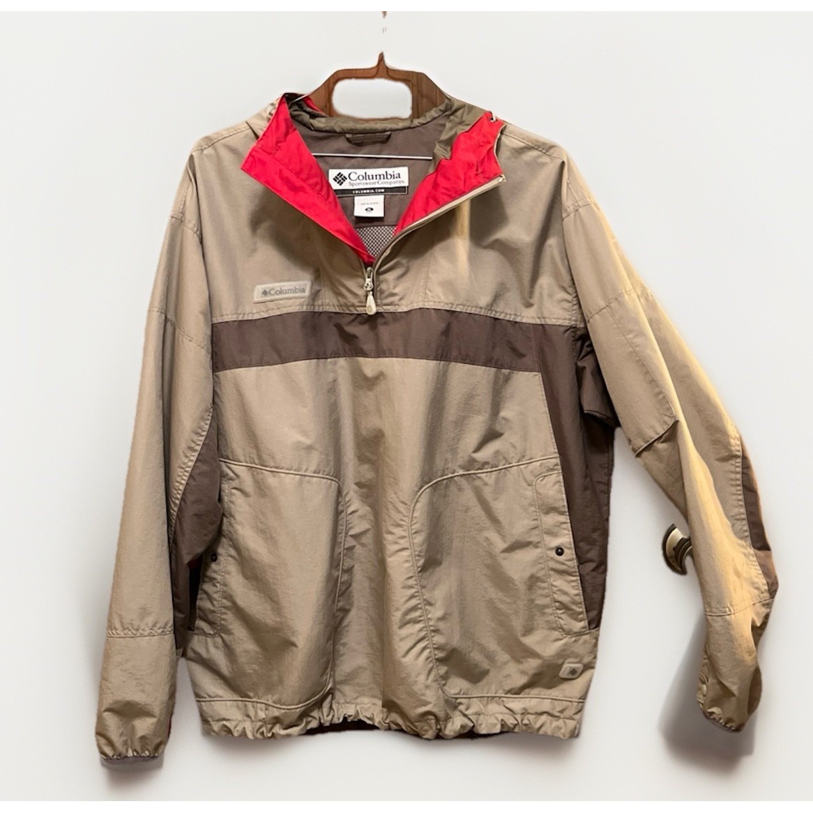 Columbia Sportswear Men's Xl Half-Zip Anorak Windbreaker Jacket Hooded Beige Vtg
